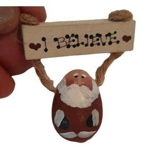Small Vintage Christmas Pin Santa I Believe Hand Painted Wooden
